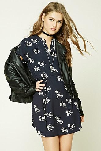 Forever21 Floral Print Split-neck Dress