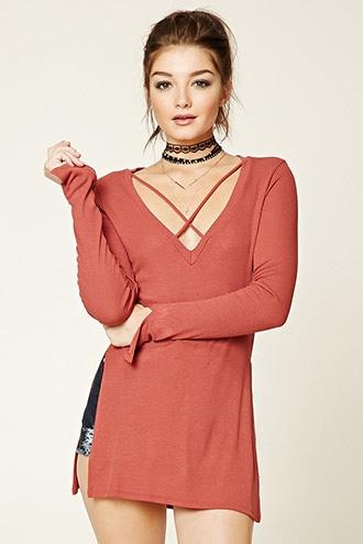 Forever21 Women's  Lobster Bisque Strappy V-neck Top