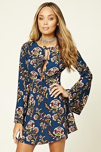 Forever21 Women's  Navy & Mustard Lace-up Mini Dress