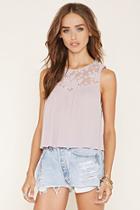Forever21 Women's  Lavender Crinkled Lace-paneled Top