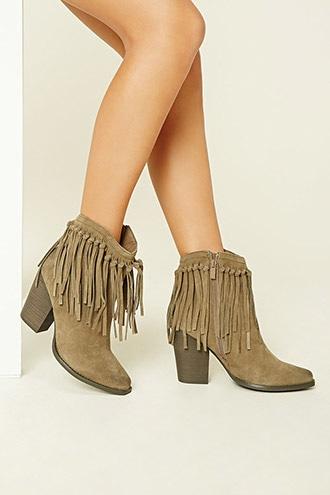 Forever21 Women's  Khaki Volatile Knotted Fringe Boots