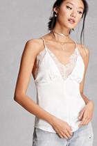 Forever21 Women's  White Satin Scoop-back Cami Top