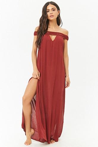 Forever21 Crinkled Crochet Trim Cutout Swim Cover-up Dress
