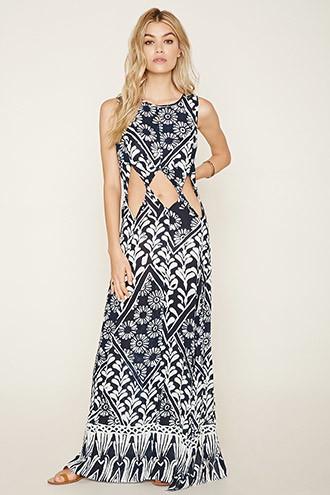 Forever21 Women's  Raga Cutout Floral Maxi Dress