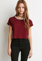 Forever21 Women's  Striped Crew Neck Tee (burgundy/white)