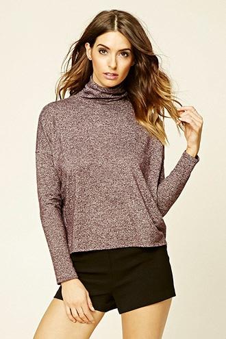 Love21 Women's  Wine & Ivory Contemporary Turtleneck Top