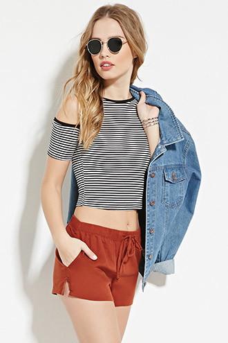 Forever21 Women's  Rust Linen-blend Drawstring Shorts