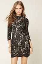 Forever21 Women's  Black & Nude Floral Lace Sheath Dress