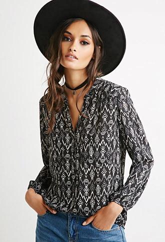 Forever21 Southwestern-inspired Diamond Print Popover