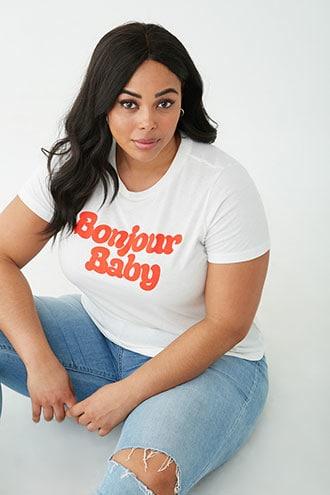Forever21 Plus Size Bonjour Baby Graphic Tee