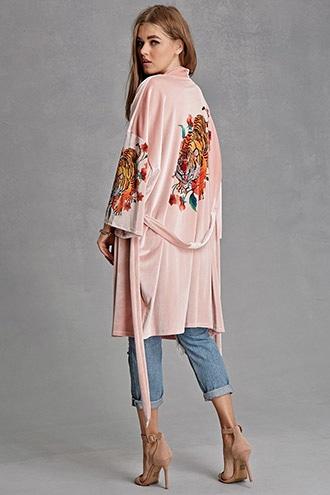 Forever21 Women's  Blush Jaded London Tiger Kimono