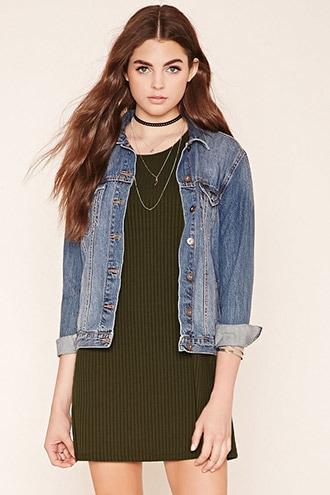 Forever21 Women's  Olive Ribbed Knit T-shirt Dress