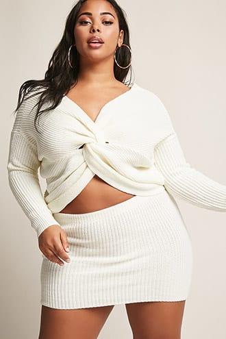 Forever21 Plus Size Ribbed Top & Mini Skirt Set