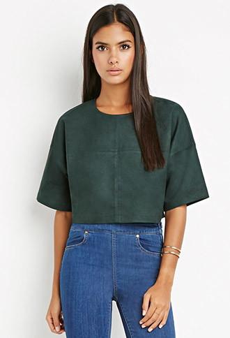 Love21 Women's  Paneled Faux Suede Top (hunter Green)