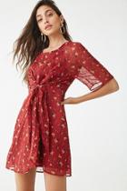 Forever21 Floral Print Tie-front Dress