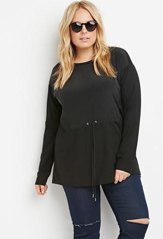 Forever21 Plus Silk-paneled Drawstring Top
