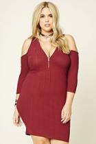 Forever21 Plus Women's  Burgundy Plus Size Open-shoulder Dress