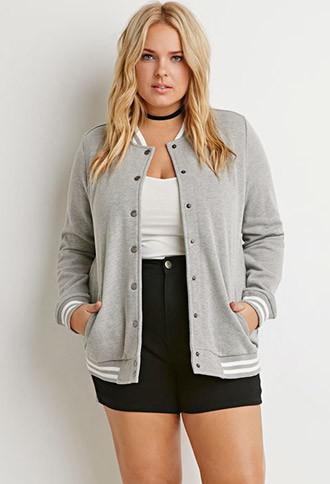 Forever21 Plus Women's  Varsity-striped Baseball Jacket