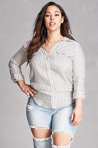 Forever21 Plus Size High-low Striped Shirt