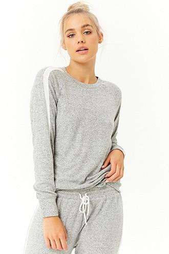 Forever21 Active Striped-trim Marled Knit Top