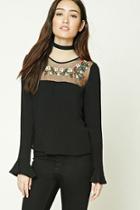 Forever21 Women's  Boxy Embroidered Mesh Top