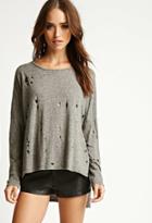 Forever21 Women's  Nytt Distressed Side-slit Top (heather Grey)