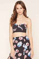Forever21 Women's  Strapless Floral Crop Top