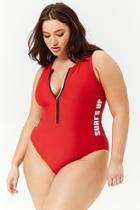 Forever21 Plus Size Surfs Up Zippered Swimsuit