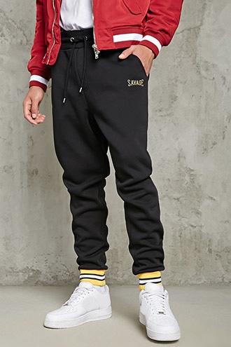 21 Men Men's  Black & Yellow Savage Embroidered Sweatpants