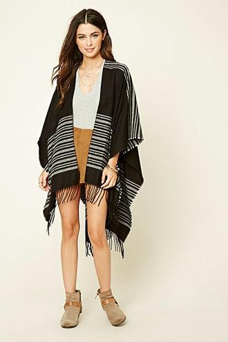 Forever21 Women's  Black & Cream Striped Wool Shawl