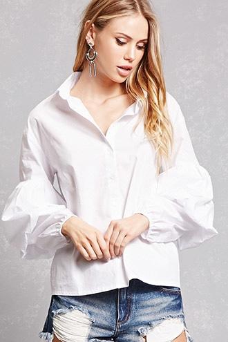 Forever21 Poplin Lantern-sleeve Shirt