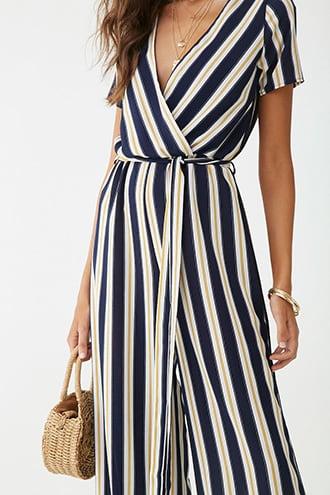 Forever21 Belted Striped Jumpsuit