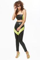 Forever21 Faux Leather Colorblock Cropped Tube Top & Pants Set