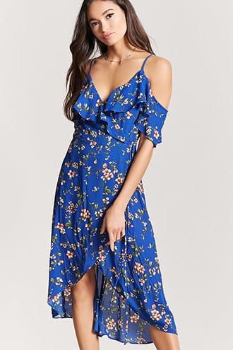 Forever21 Floral Print Midi Wrap Dress