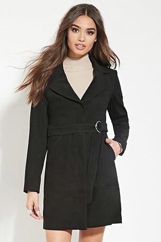 Forever21 Women's  Black Belted Trench Coat