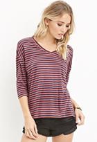 Forever21 Women's  Striped Boxy Top (navy/brick)