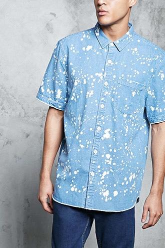 Forever21 Bleach Splatter Denim Shirt
