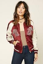 Forever21 Women's  Embroidered Satin Jacket