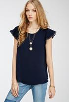 Forever21 Lace-trimmed Flutter Sleeve Top