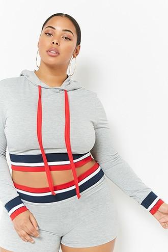 Forever21 Plus Size Stripe-trim Hoodie & Shorts Set