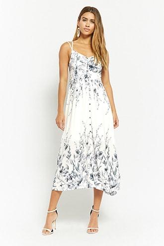 Forever21 Anm Floral Button-front Midi Dress