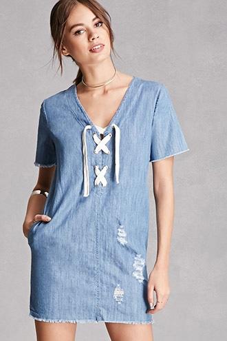 Forever21 Lace-up Denim Mini Dress