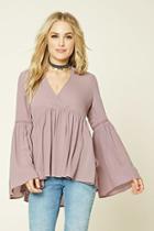 Forever21 Women's  Dusty Lavender Embroidered Bell-sleeve Top