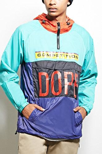 21 Men Men's  Teal & Navy Dope Ombre Dye Windbreaker