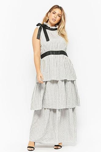 Forever21 Plus Size Gingham Tie-neck Maxi Dress