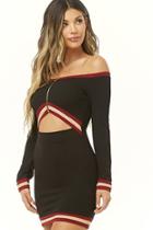 Forever21 Off-the-shoulder Striped-trim Cutout Dress