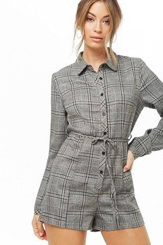 Forever21 Plaid Button-front Romper