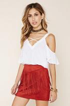 Forever21 Women's  Brick Fringed Faux Suede Mini Skirt