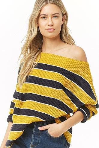 Forever21 Ribbed Striped Off-the-shoulder Sweater