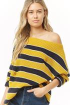 Forever21 Ribbed Striped Off-the-shoulder Sweater